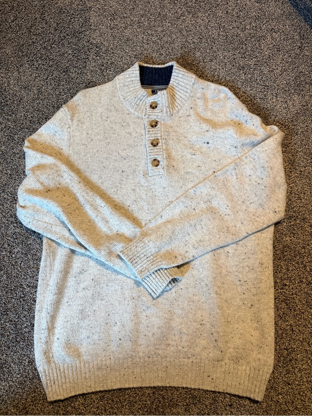 Izod Cream Speckled Henley Crewneck Sweater